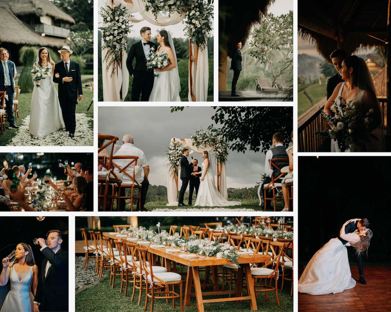 Bali Wedding Planner. Ubud Ceremony and reception collage.